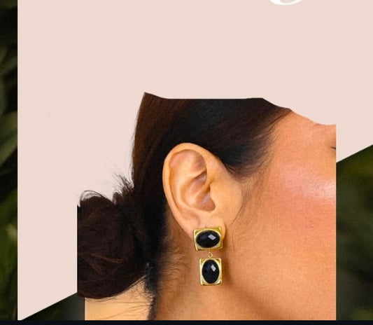 Black Oval Stone Earrings